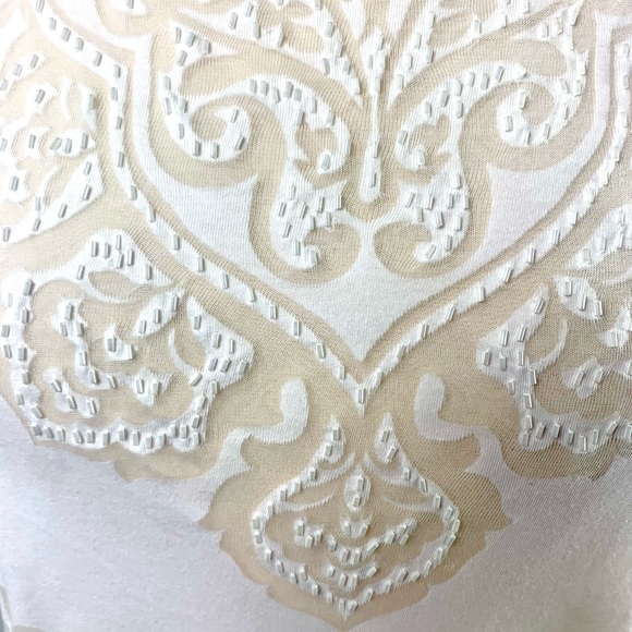 Womens dress tshirt glass beads design  burnout pattern Scoop neck cap sleeves - Picture 3 of 7